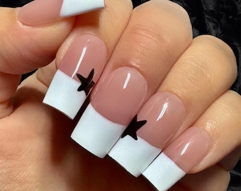 Y2K Grunge Press On Nails, French Tip Nails, Trendy Press Ons, Glue on Nails, LUXURY Press On’s