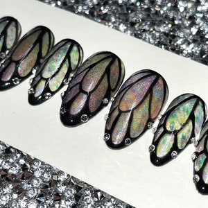 Fairy Wings Press On Nails | Cottagecore Nails | Iridescent Nails | Holographic Press Ons | Fake Nails | Witchy Nails | Glue On Nails