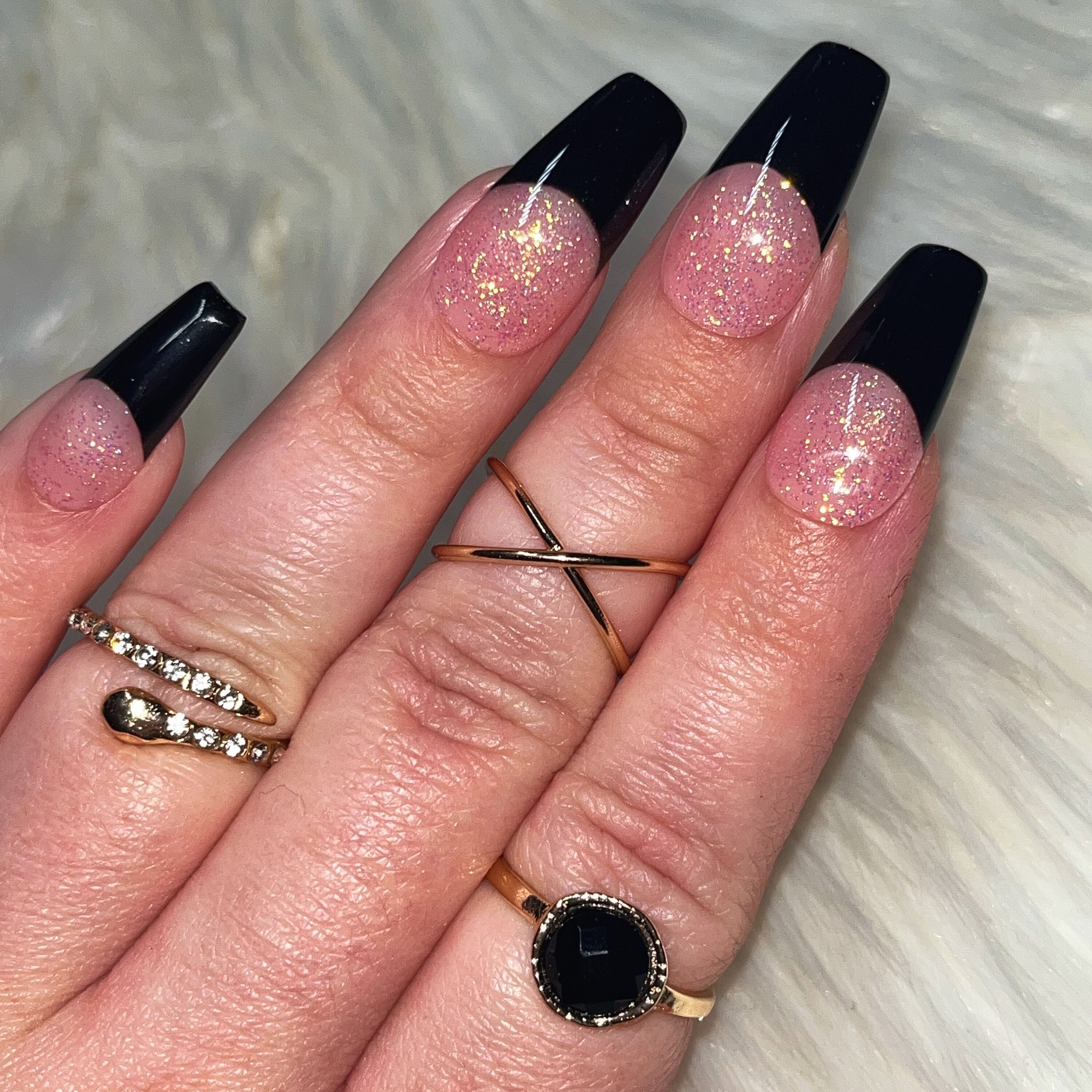 Black Glitter Acrylic Nails Tips