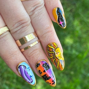 Retro Celestial Press on Nails Trippy Nails Trendy Press on - Etsy