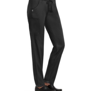 May include: Black pants with a gray waistband and drawstring. The pants have a cargo pocket on the left leg and a small pocket on the right side. The pants are shown with black shoes. The text at the bottom of the image reads "Shown In Black w/ Heather Grey."