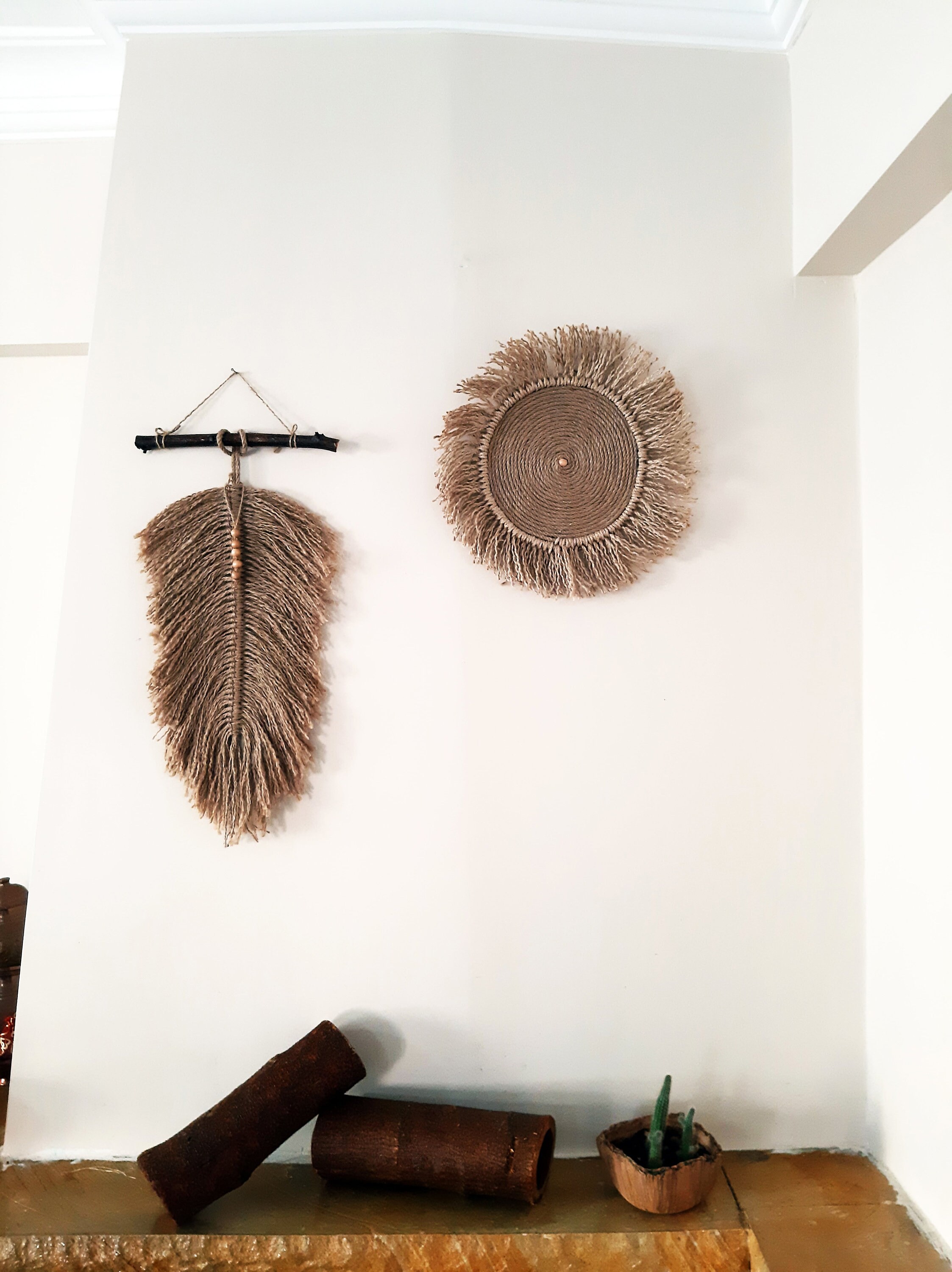 Deepb Jute Wall Ornament & Jute Leaf Jute Feather Natural Tree Branch