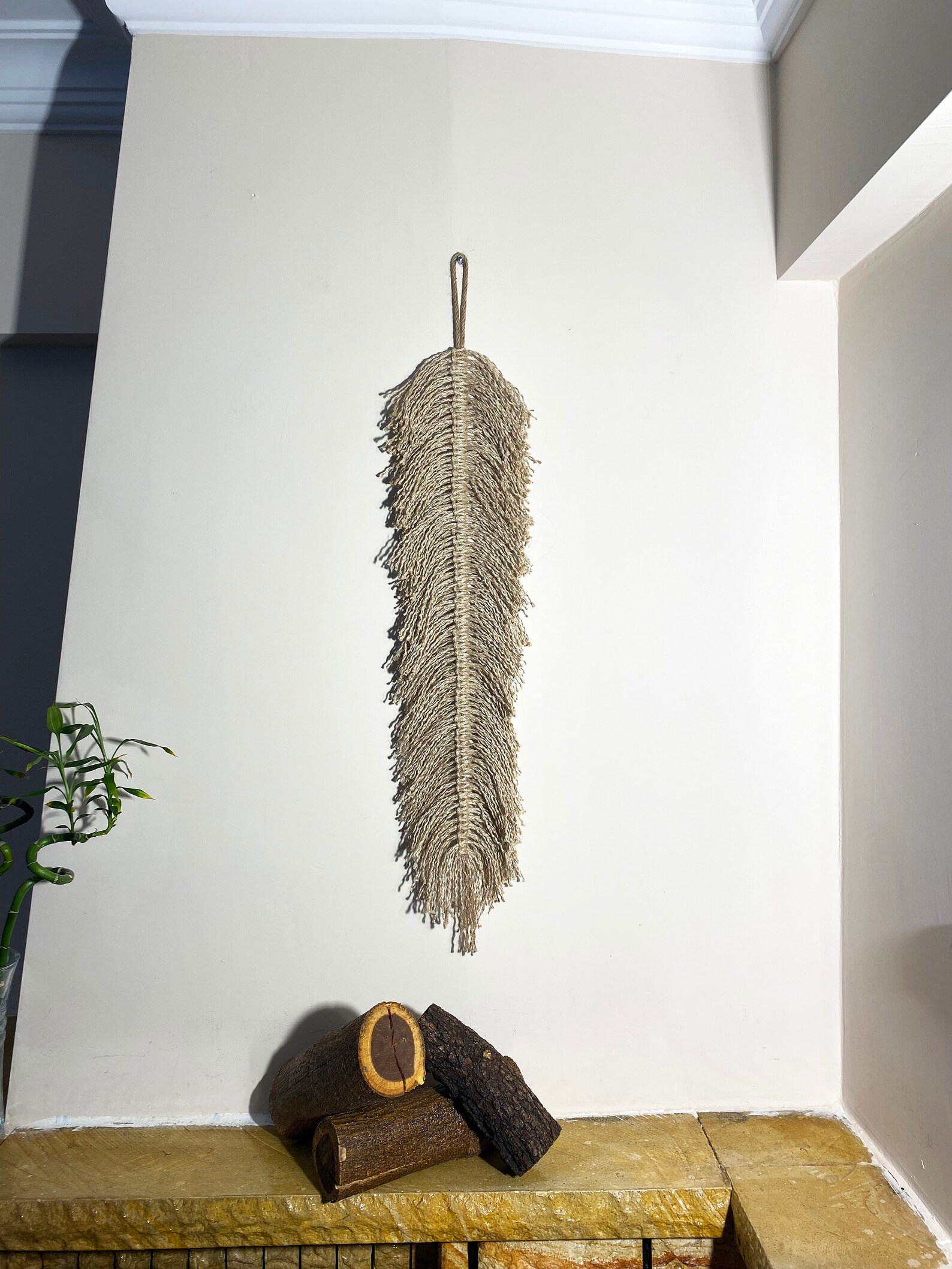 Deepb Jute Boho Feather Boho Leaf Wall Decor Bohemian Wall Hanging Macrame Jute Wall Decor Jute ...
