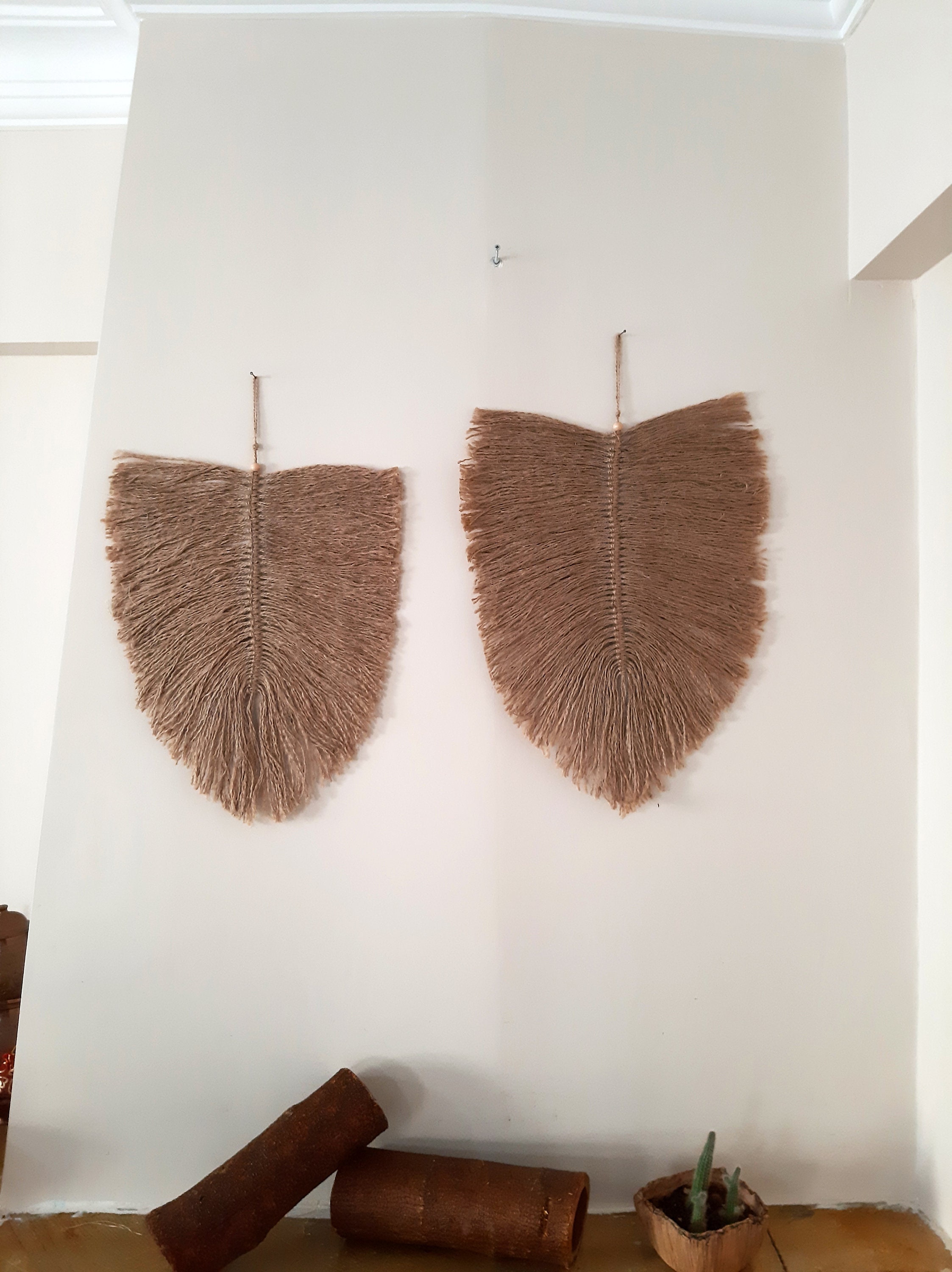 DeepB Jute Wall Decor Handgemaakte Jute Veer Natuurlijke Wall Art