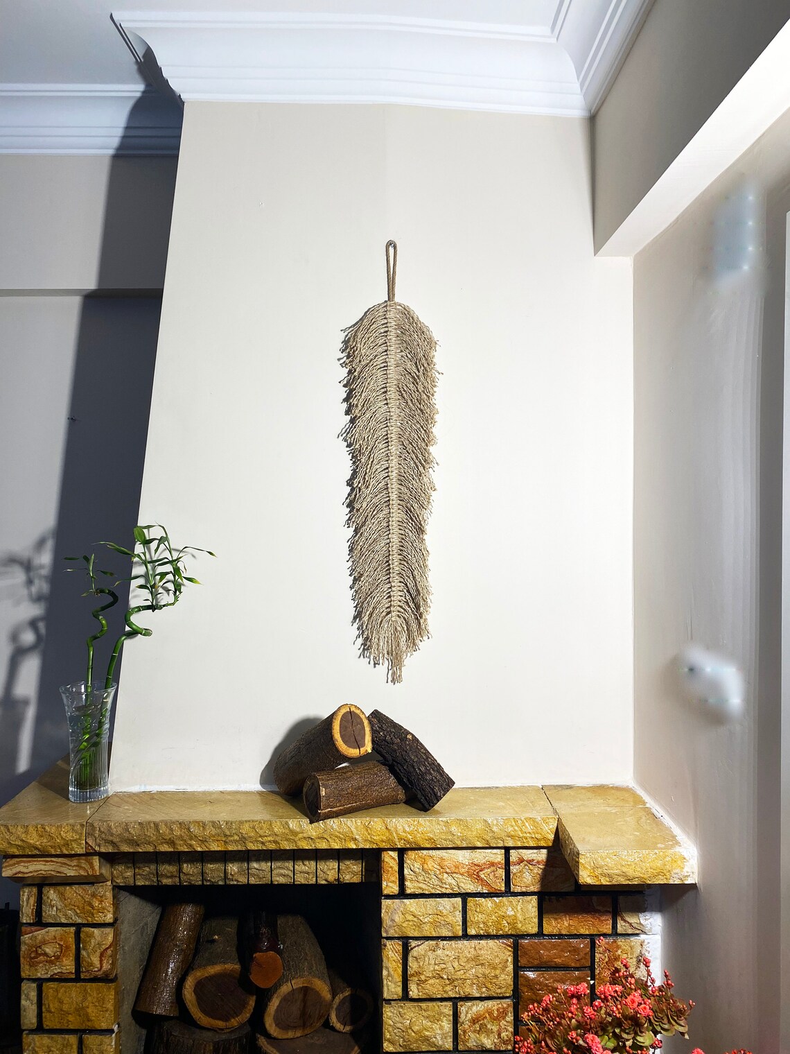 Deepb Jute Boho Feather Boho Leaf Wall Decor Bohemian Wall Hanging ...