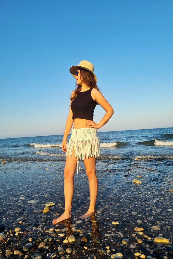 Jupe Pareo DeepB Jupe Pareo a franges blanches Housse de maillot de bain blanc Vetements de festival Etsy France