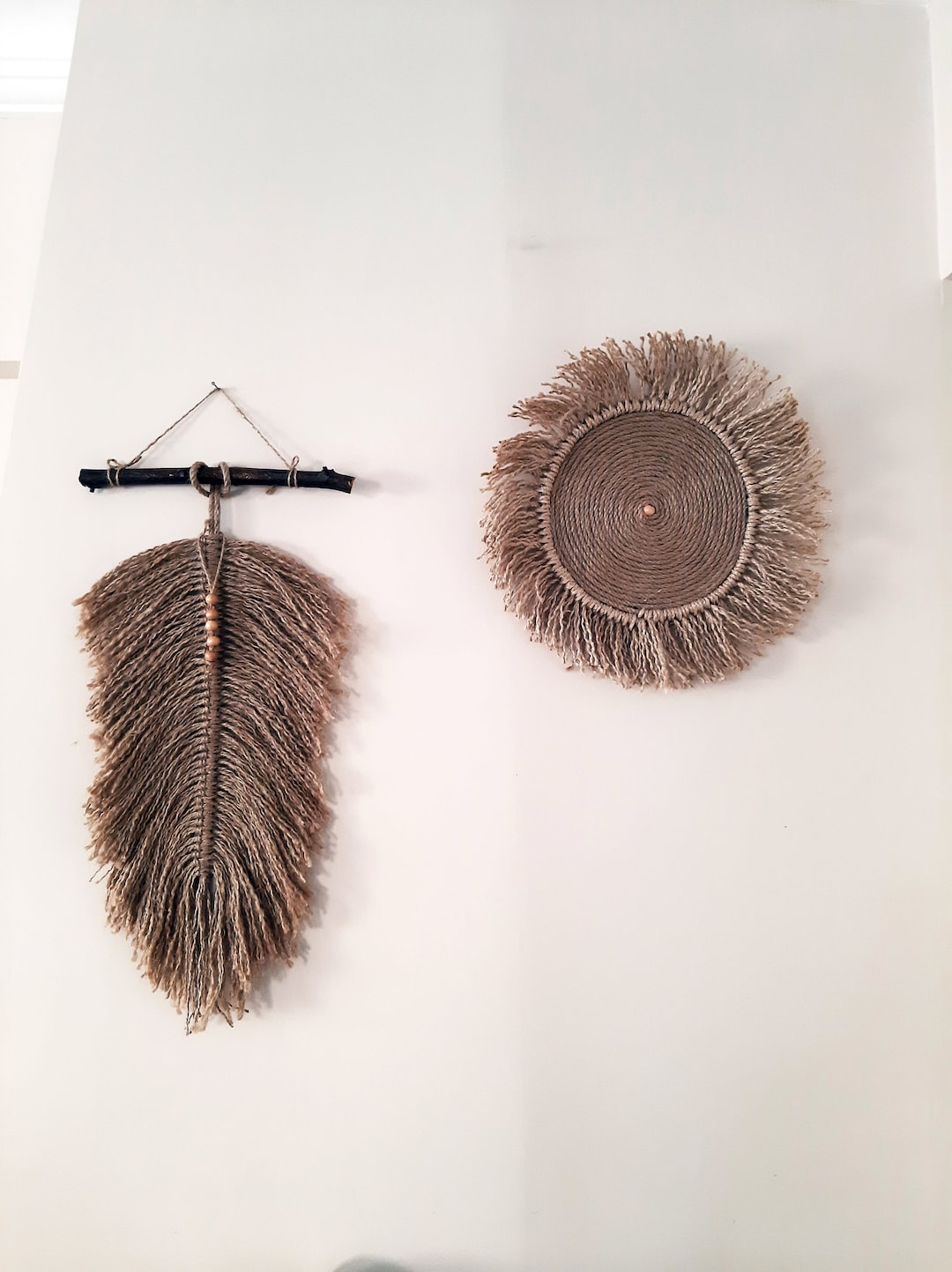 Deepb Jute Wall Ornament & Jute Leaf Jute Feather Natural Tree Branch