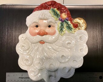 Fitz & Floyd Vintage Curly Beard Santa Canapé Plate.