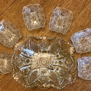 Indiana Glass Paneled Daisy Fine Cut Berry Bowl Set.
