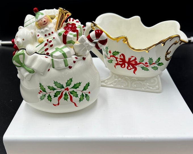Lenox Holiday Santa Collection Cream and Sugar. Etsy
