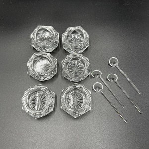 Czechoslovakia Bohemia Glass Open Salt Cellars with 4 Spoons.