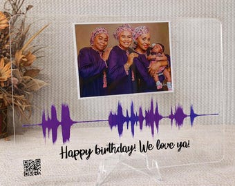 Photo Plaque with Soundwave, Voice Recording Gift, Mom Birthday Gift, Custom Voicemail Gift, Family Four Generation Gift, Grandma Gift