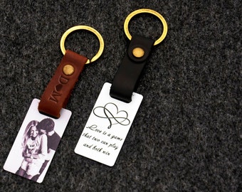 Personalized Leather Keychain for Couple, Custom Picture Keychain for Boyfriend, Custom Photo Keychain, Third Anniversary Gift for Him