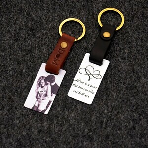 Personalized Leather Keychain for Couple, Custom Picture Keychain for Boyfriend, Custom Photo Keychain, Third Anniversary Gift for Him