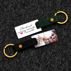 Personalized Leather Keychain for Men, Custom Photo Key Ring with Text, 3rd Anniversary Gift for Husband, One Year Dating Gift for Boyfriend