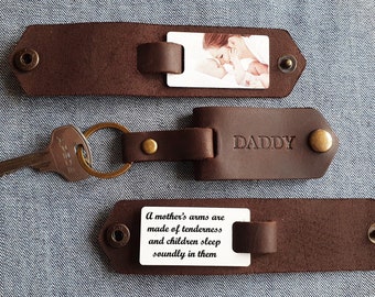 Fathers Day Gift from Daughter Baby, Leather Photo Keychain, Toddler Fathers Day Gift, Custom Leather Keychain, Dad Keychain with Photo