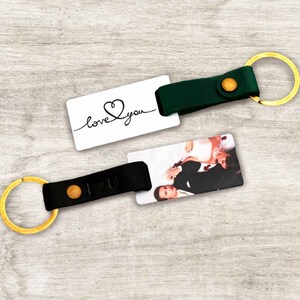 Photo Keychain for Him, 3rd Leather Anniversary Gift for Husband, Custom Leather Keychain, Picture Key Ring, Engraved Leather Accessories