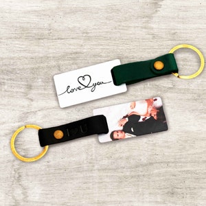 Custom Photo Leather Keychain, Small Leather Gifts for 3rd Anniversary, Leather Picture Key chain for Him, Third Anniversary Gift for Him
