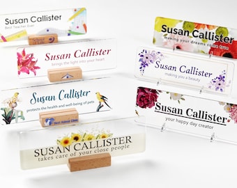 Desk Name Plate for Women, Coworker Gift, Floral Name Sign for Desk Personalized, Office Desk Accessories, Custom Desk Name Acrylic Sign