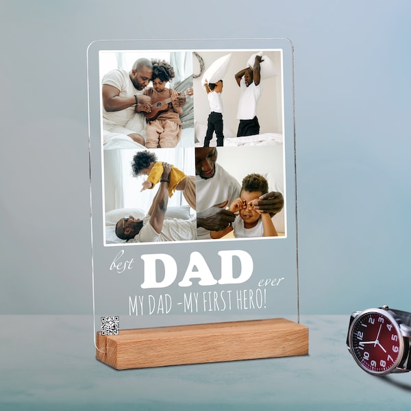 Father's day photo frame, Custom song plaque with pictures for dad, 4 photo collage for Father's day, Personalized gifts for husband