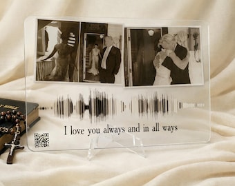 Custom Photo Plaque, Picture Frame with QR Code and Soundwave, Memorial Gift, Voice Recording Gift, Loss of Father Gift, Voice Keepsake