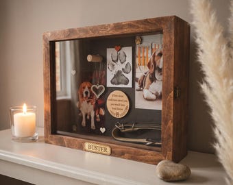 Personalized Pet Keepsake Shadow Box in Alder Wood with Glass Front