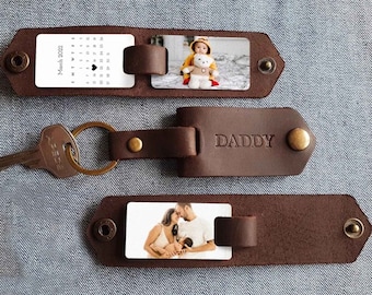 First Fathers Day Gift from Son, Personalized Leather Keychain, Dad Keychain with Photo, First Fathers Day Gift from Baby, Daddy Keychain