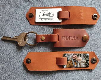 Personalized Photo Keychain, Custom Leather Keychain for Men, Photo Gift for Husband, Family Photo Gift for Husband, Leather Gift for Men