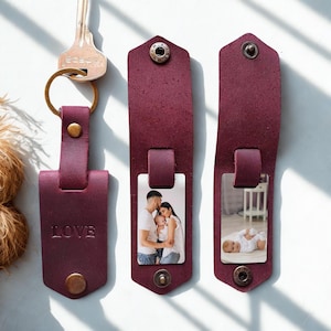 Mom keychain, Leather keychain for women, Custom name keychain with photo, Baby photo keychain, Birthday gift for wife from husband
