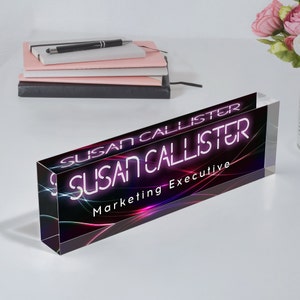 Desk Name Sign Neon Style, Black Acrylic Name Plate for Desk, Personalized Name Plaque for Software Engineer, Team Manager Gift, Gamer Gift