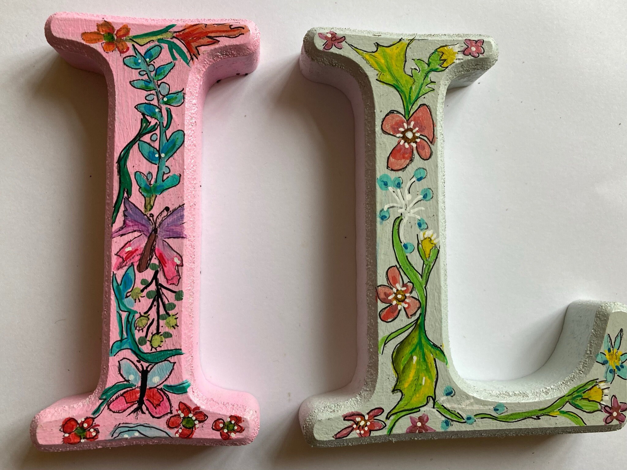 Hand painted wooden letters Flowers Bright Etsy