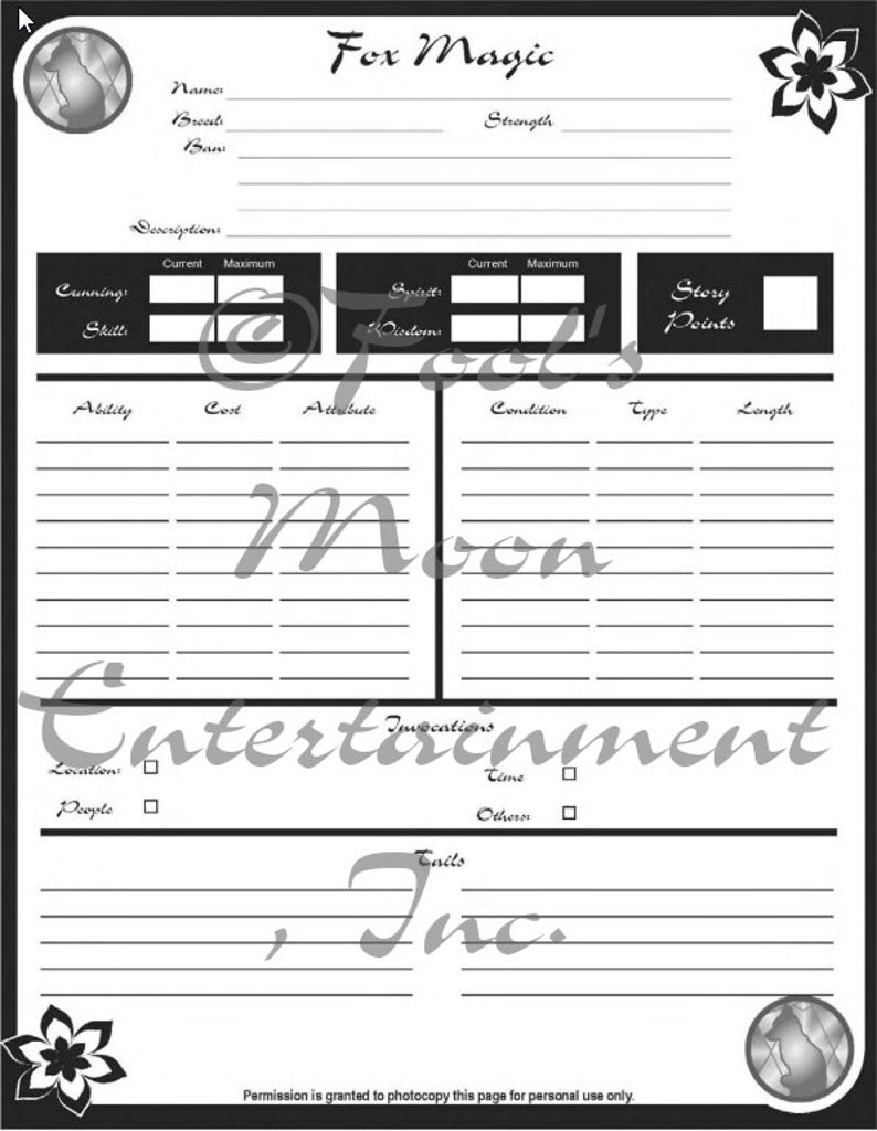 Fox Magic PDF Download RPG TTRPG Role Playing Games Fool's Moon