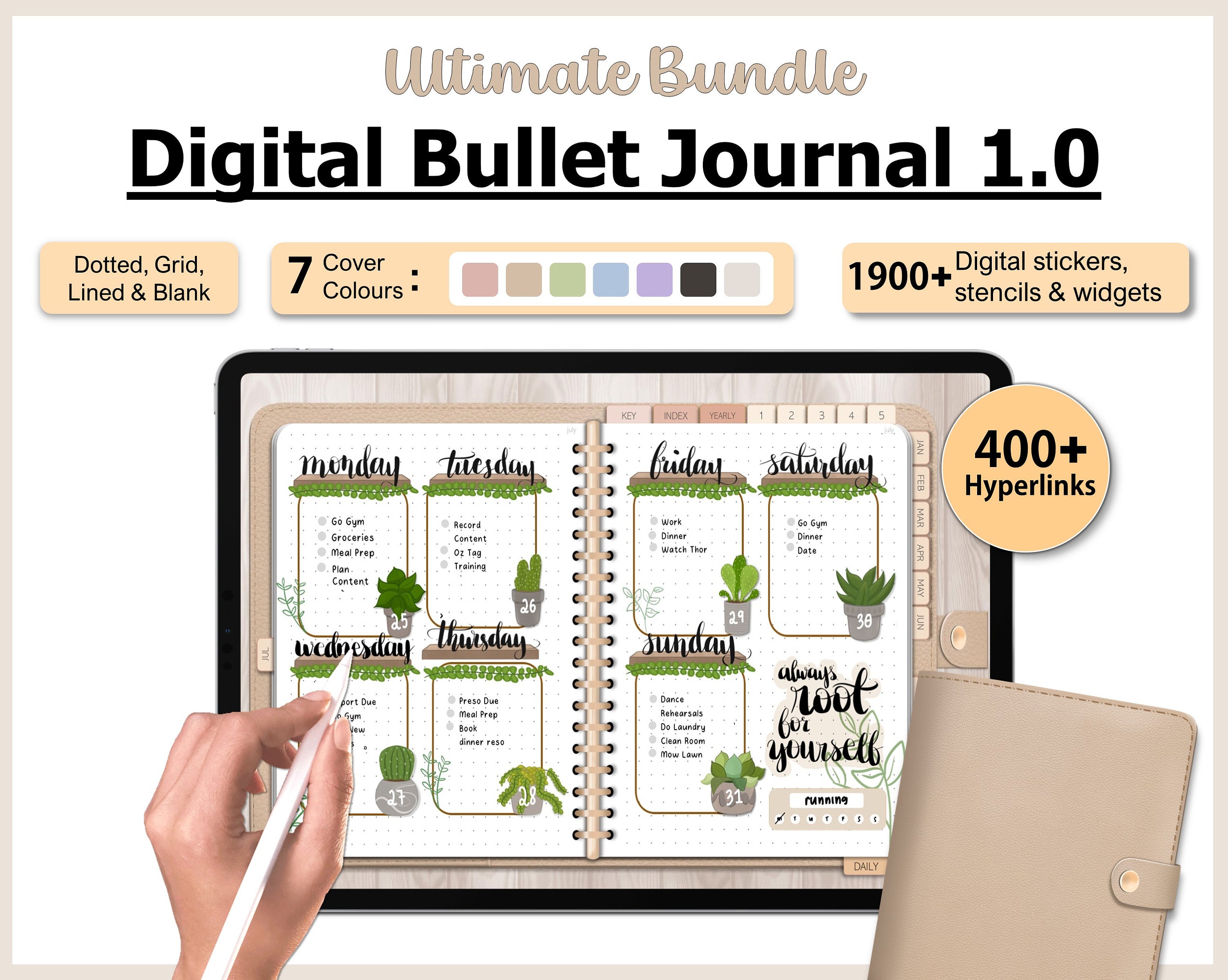 Digital】2024 Undated Digital Bullet Journal, Premade Doodle