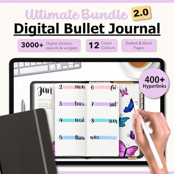 Digital Bullet Journal, Undated Digital Bujo, GoodNotes Bullett Journal, GoodNotes Stickers, Digital Stickers