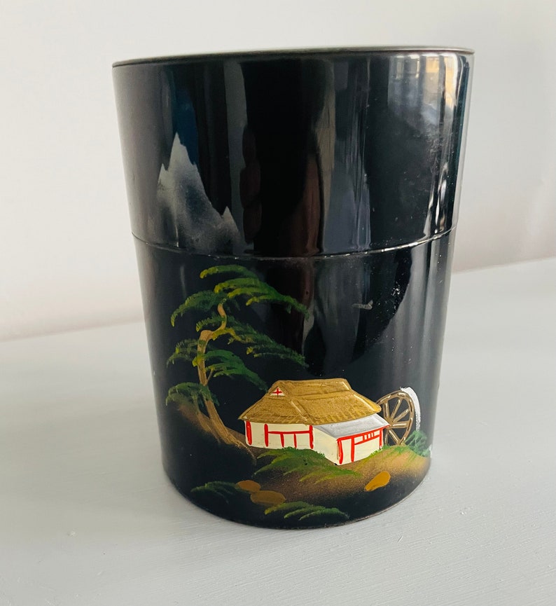 Vintage Japanese Tea Caddy Original Chinoiserie Black Etsy