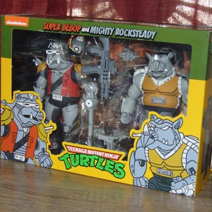 1990s Teenage Mutant Ninja Turtles Cartoon Super Bebop Mighty Rocksteady (Robot Versions) Rare Animated Version Action Figure Lot, TMNT Toys