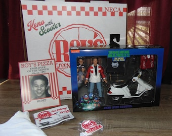 1991 Teenage Mutant Ninja Turtles II Movie Secret of the Ooze Roy's Pizza Box Set, Keno Action Figure, Scooter, Accessories, TMNT Gift Box
