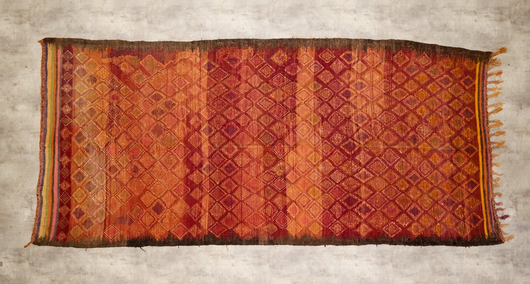 Double Sided Vintage Wool Orange and Red Rugs Moroccan Berber Etsy