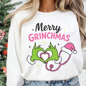 ナース クリスマス SVG PNG、レトロ ナース PNG、ピンクのメリー クリスマス SVG、ナースへのギフト、スクール ナース PNG、コケット ナース PNG、クリスマス リボン DTF