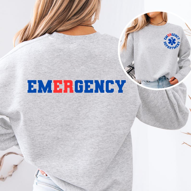 ER Sweatshirt Png Emergency Department Shirt ED png, ER Nurse Hoodie, Emergency Room Tech Gift, Er Nurse, Cricut, Silhouette dtf Sawgrass Sublimation, Cameo 4, Blue and Red, Healthcare shirt, medical logo, Caduceus, ICU, EMS, Ambulance squad, ER RN png