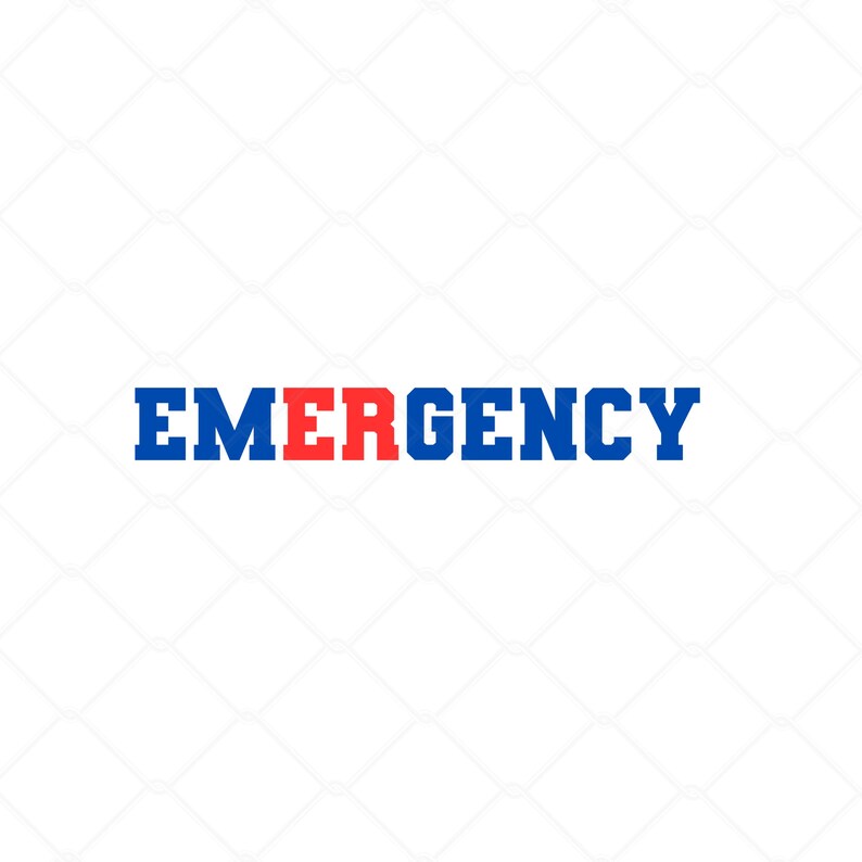 May include: The word "EMERGENCY" in blue letters with the "E" in red.