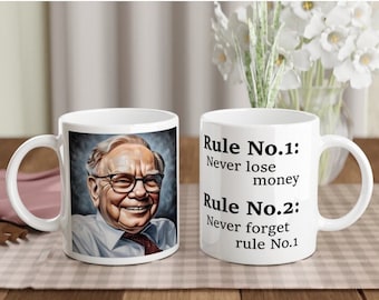 Warren Buffett Rules - White 11oz Ceramic Mug - Investors, Finance, Stock Market, Shares, Wealth, Money