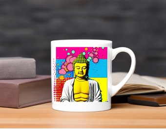Colourful Buddha Coffee Mug, Spiritual Themed Coffee Mugs - White 11oz Ceramic Mug