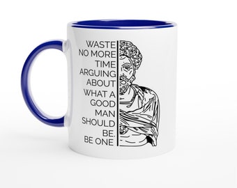 Marcus Aurelius Stoic Quote Mug, Blue Inside, Ceramic 11oz