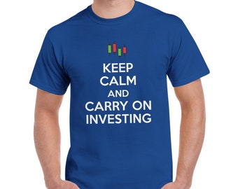 Keep Calm and Carry On Investing - Heavyweight Unisex Crewneck T-shirt for Financial Enthusiasts. Stylish Stock Trader Clothing for Him