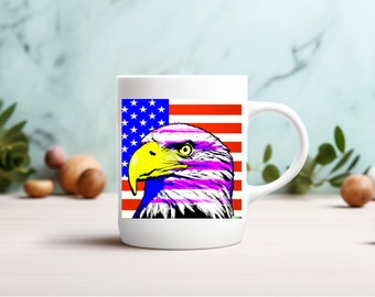 American Bald Eagle Coffee Mug,  Star-Spangled Banner Patriotic coffee cup - White 11oz Ceramic Mug - patriotism, majestic, symbolism