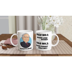 Buffett&#39;s Rules White 11oz Ceramic Mug, investing, Warren Buffett, finance, money, wealth, gift