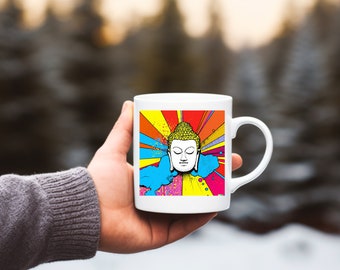 Colorful Buddha Coffee Mug, Spiritual Serenity in Every Sip, Vibrant 11oz Ceramic Cup for Mindful Moments Buda Coffee Cup