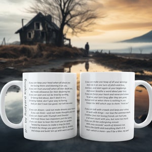 If- by Rudyard Kipling Tasse à café poème Tasse en céramique blanche de 11 oz Poète anglais stoïcisme de l'ère victorienne