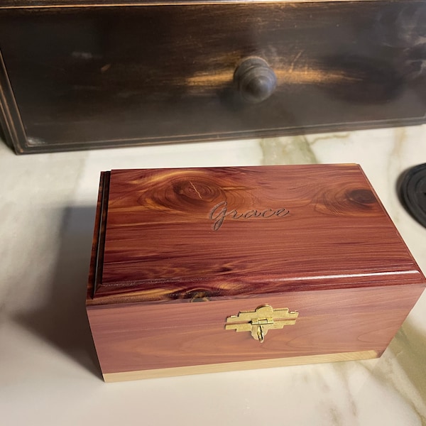 7” Cedar Keepsake or Memory Box with lock and key/ Small Cedar Box/ Valentines Gift